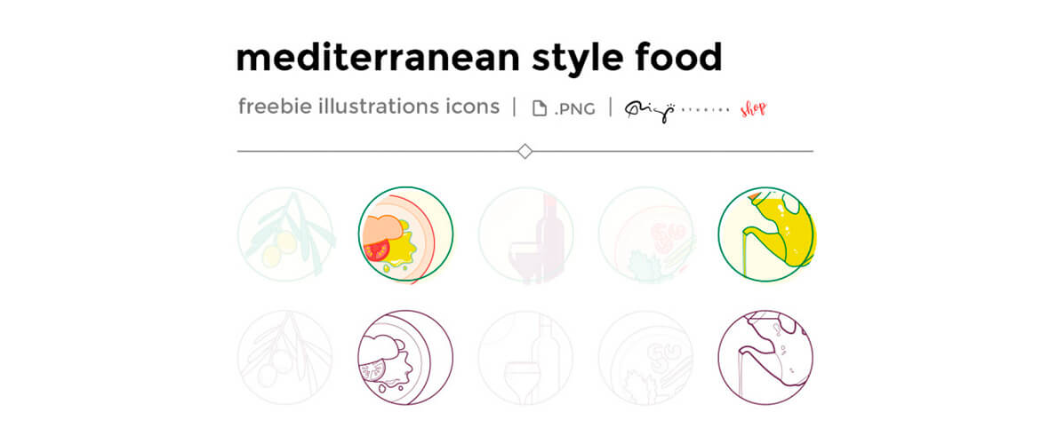 Ilustrações de comida mediterrânea