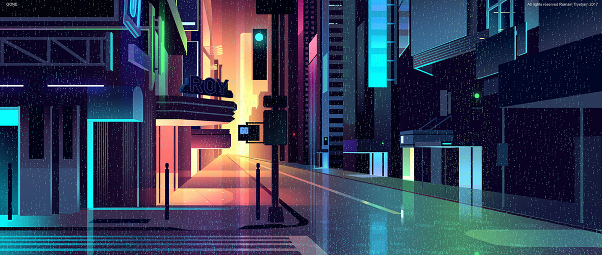 Brilhantes ilustrações digitais de uma cidade à noite